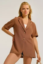 armonika Women's Mink Short Sleeve Two-Button Oversized Jacket