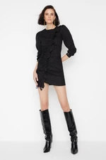 Trendyol Black Mini Fitted Gathering Detailed Woven Woven Dress