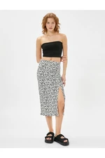 Koton Floral Midi Skirt A-Line with Slits.