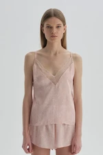 Dagi Dark Pink Patterned Satin, Camisole with Lace Detail.