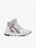 White Women's Ankle Leather Sneakers with Suede Details Geox Fale - Women