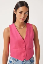 Happiness İstanbul Women's Dark Pink Linen Short Vest