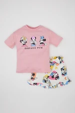 DEFACTO Baby Girl Disney Mickey & Minnie Short Sleeve T-shirt Shorts 2-Piece Set