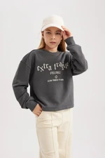 DEFACTO Girl Crop Printed Crew Neck Sweatshirt