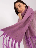 Purple and dark beige scarf with fringe