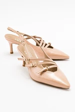 LuviShoes MAGRA Beige Patent Leather Women's Heeled Shoes