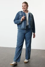 Trendyol Curve Blue Hooded Plus Size Denim Jacket