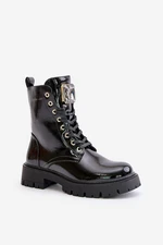 Patent leather ankle boots Worker insulated with black decoration Depisa