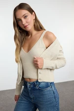 Trendyol Beige Crop Blouse-Cardigan Set Knitwear Cardigan