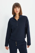 Trendyol Navy Blue Thessaloniki/Knitwear Look Zippered Collar Regular/Regular Fit Knitted Sweatshirt