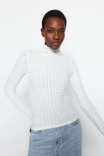 Trendyol White Premium Textured Fabric High Neck Fitted/Closed Knitted Blouse