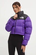 Péřová bunda The North Face Nuptse Short Jacket dámská, fialová barva, zimní, oversize, NF0A5GGES961