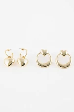 DEFACTO Women's Set of 2 Heart Gold Earrings