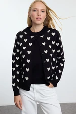 Trendyol Black Crew Neck Heart Detailed Two Piece Set Knitwear Blouse-Cardigan