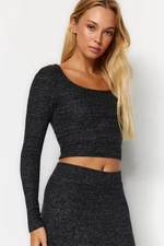 Trendyol Anthracite Square Neck Fitted Crop Soft Knitted Blouse