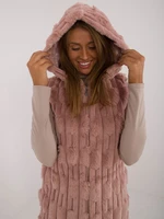 Dark pink long fur vest with hood