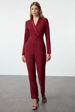 Trendyol Limited Edition Long Claret Red Satin Collar Detailed Woven Jumpsuit