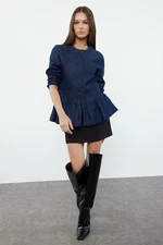 Trendyol Dark Blue Regular Denim Jacket with Ruffle Skirt