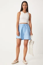 Happiness İstanbul Women's Sky Blue Pocket Muslin Shorts