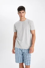 DEFACTO Men's Regular Fit Crew Neck Short Sleeve Top Patterned Shorts Pajama Set