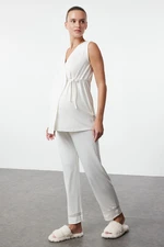 Trendyol White Double Breasted Tied Sleeveless Knitted Maternity & Postpartum Pajama Set