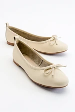 LuviShoes 01 Women's Flat Shoes with Beige Genuine Leather Ecru.