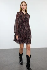 Trendyol Brown Shawl Patterned Loose Fit Mini Lined Chiffon Woven Winter Dress