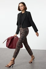 Trendyol Multi-Colored Cigarette Pattern Leopard/Animal Pattern High Waist Ankle Length Woven Trousers