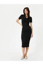 Koton Midi Dress Draped Neck Short Sleeve Standard Cut