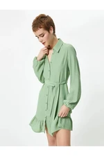 Koton Shirt Dress Mini Length Long Sleeve Ruffle Detailed Belt Detailed