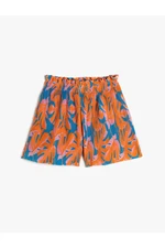 Koton Pleated Shorts With Elastic Waist, Floral Pattern Relaxed Cut.