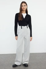 Trendyol Light Gray Button Detailed Wide Leg Woven Trousers