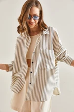 Bianco Lucci Women's Striped Single Pocket Oversize Shirt