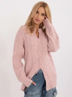 Light pink women's sweater with button fastening