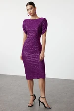 Trendyol Purple Body-Styling Glittery Sequin Elegant Evening Dress