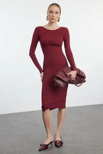 Trendyol Burgundy Backless Fitted Flexible Midi Knitted Dress