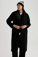 DEFACTO Oversize Wide Mold Double Breasted Collar Woolen Buttoned Long Cashmere Coat