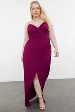 Trendyol Curve Plum Double Breasted Slit Neck Long Lined Evening/Night/Graduation/Engagement Dress