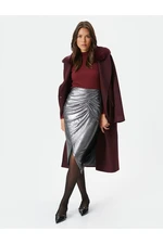 Koton Melis Ağazat X - Metallic Shiny Double Breasted Midi Skirt With Slit And Drape Detailed