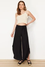 Trendyol Black Side Slits Short Wide Leg Flexible Trousers