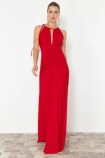 Trendyol Limited Edition Red A-Cut Window/Cut Out Detailed Knitted Evening Long Evening Dress