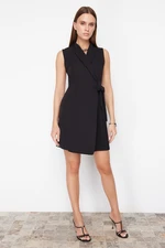 Trendyol Black Double Breasted Pleated Detailed Mini Woven Dress