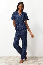 Trendyol Navy Blue Heart Knitted Pajamas Set