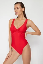 Trendyol Red V Neck Knotted High Leg Regular Swimsuit