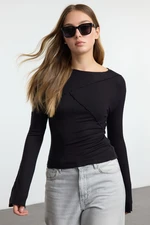 Trendyol Black Ribbed Detailed Fitted/Fits-Your-Body Spanish Sleeve Knitted Blouse