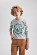 DEFACTO Boy&#39;s Crew Neck Printed Long Sleeve T-Shirt