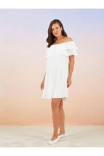 LC Waikiki Boat Neck Embroidered Poplin Maternity Dress