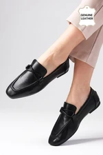 Mio Gusto Fiona Genuine Leather Black Color Blunt Toe Women's Loafer Shoes