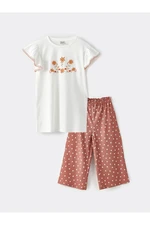 LC Waikiki Crew Neck Printed Short Sleeve Girls' T-Shirt and Trousers