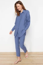 Trendyol Blue Modal Fabric Woven Bottom Top Shirt Pants Set